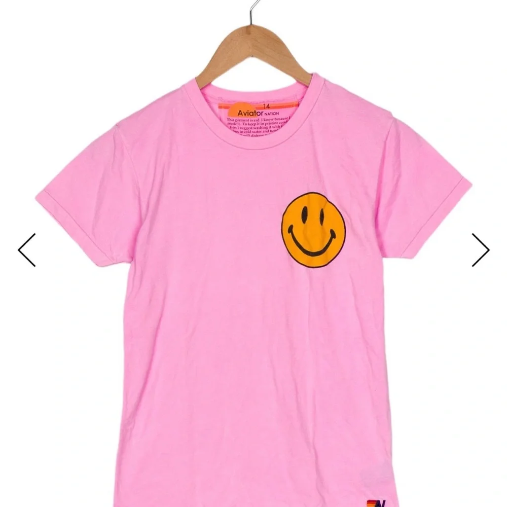 Aviator Nation Kids Pink Tee with Smiley Face Size 14 - Picture 1 of 6